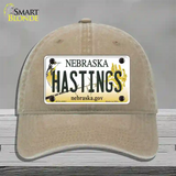 Hastings Nebraska Novelty License Plate Hat Unconstructed Cotton / Khaki