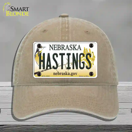 Hastings Nebraska Novelty License Plate Hat Unconstructed Cotton / Khaki