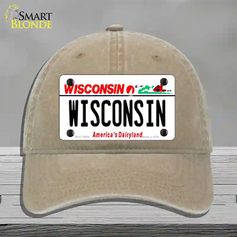 Wisconsin Dairyland Novelty License Plate Hat Unconstructed Cotton / Khaki