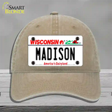 Madison Wisconsin Novelty License Plate Hat Unconstructed Cotton / Khaki