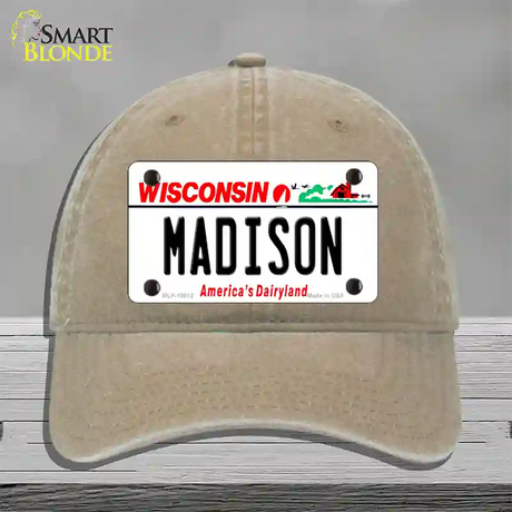 Madison Wisconsin Novelty License Plate Hat Unconstructed Cotton / Khaki