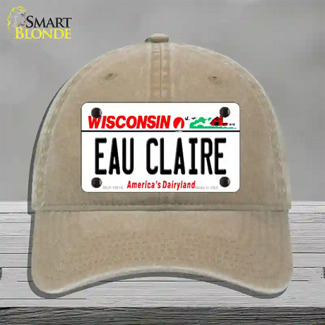 Eau Claire Wisconsin Novelty License Plate Hat Unconstructed Cotton / Khaki