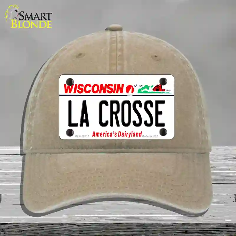 La Crosse Wisconsin Novelty License Plate Hat Unconstructed Cotton / Khaki