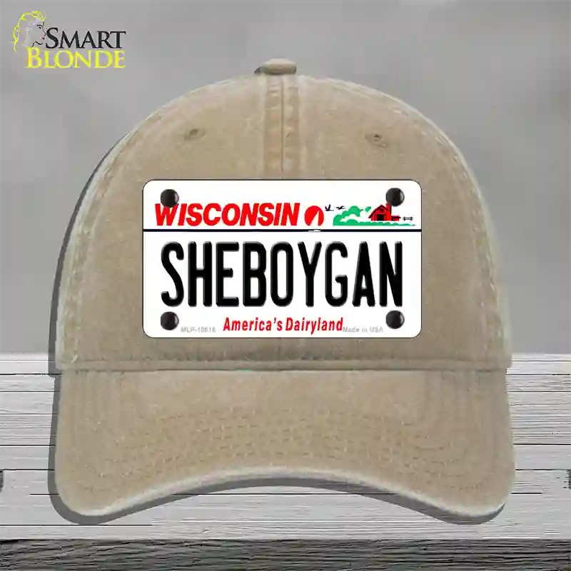 Sheboygan Wisconsin Novelty License Plate Hat Unconstructed Cotton / Khaki