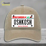 Oshkosh Wisconsin Novelty License Plate Hat Unconstructed Cotton / Khaki