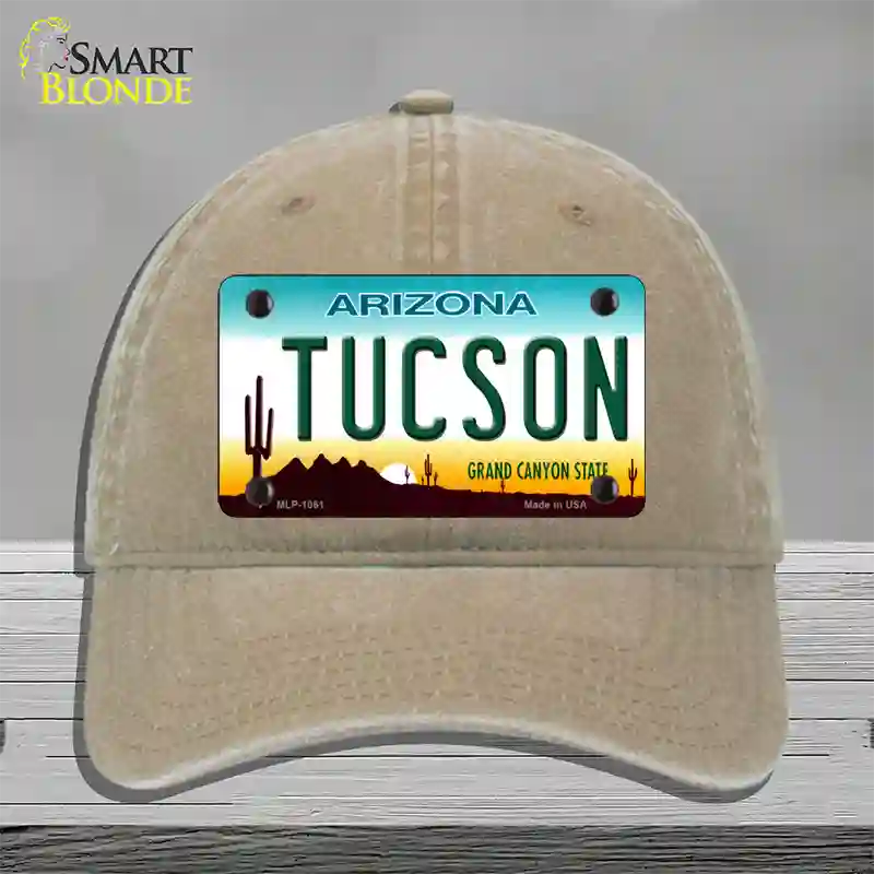 Tucson Arizona Novelty License Plate Hat Unconstructed Cotton / Khaki