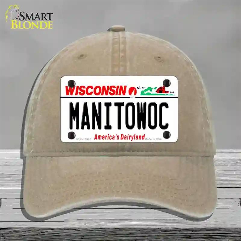 Manitowoc Wisconsin Novelty License Plate Hat Unconstructed Cotton / Khaki