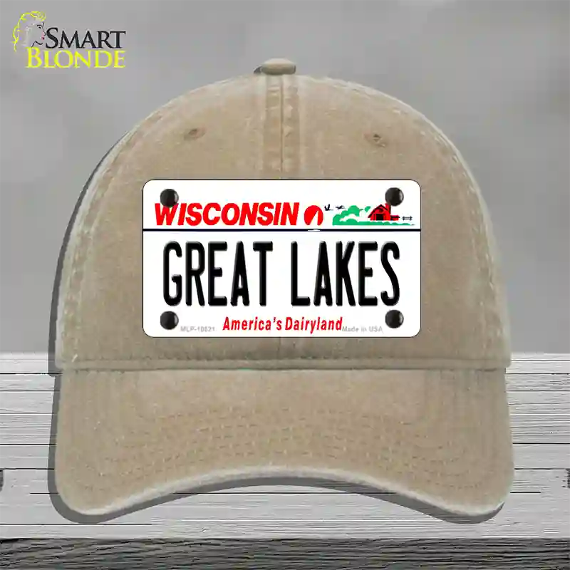 Great Lakes Wisconsin Novelty License Plate Hat Unconstructed Cotton / Khaki