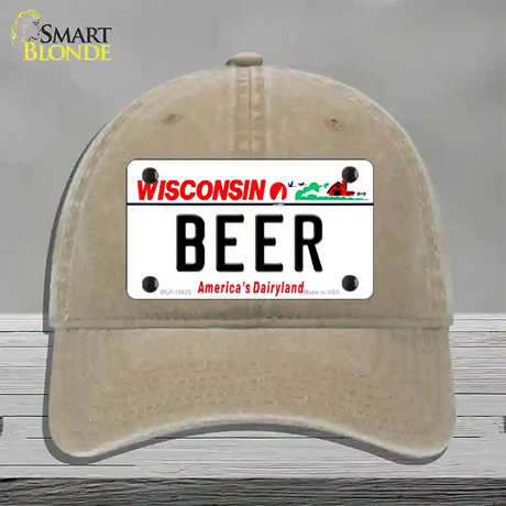 Beer Wisconsin Novelty License Plate Hat Unconstructed Cotton / Khaki