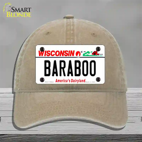 Baraboo Wisconsin Novelty License Plate Hat Unconstructed Cotton / Khaki