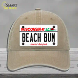 Beach Bum Wisconsin Novelty License Plate Hat Unconstructed Cotton / Khaki