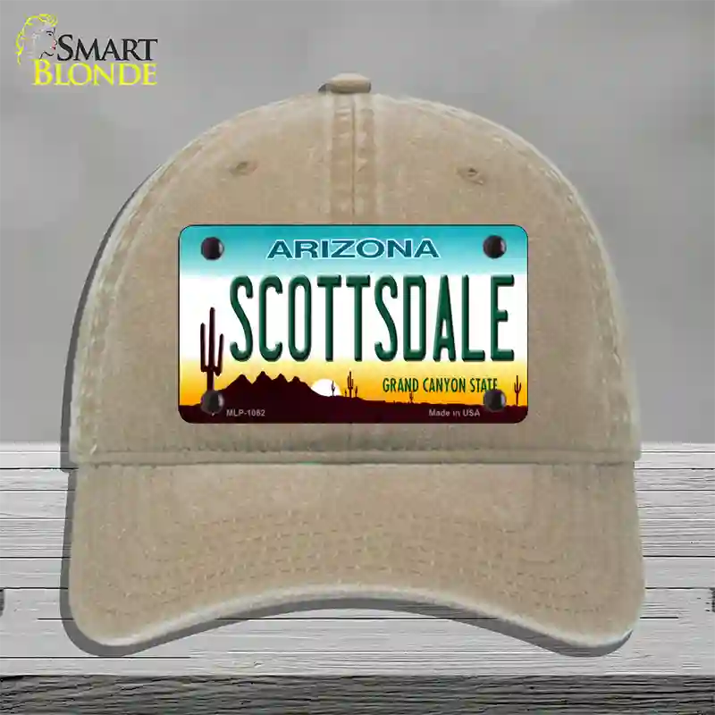 Scottsdale Arizona Novelty License Plate Hat Unconstructed Cotton / Khaki