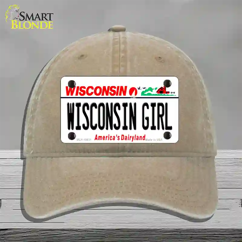 Wisconsin Girl Wisconsin Novelty License Plate Hat Unconstructed Cotton / Khaki