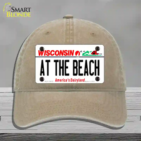 At The Beach Wisconsin Novelty License Plate Hat Unconstructed Cotton / Khaki