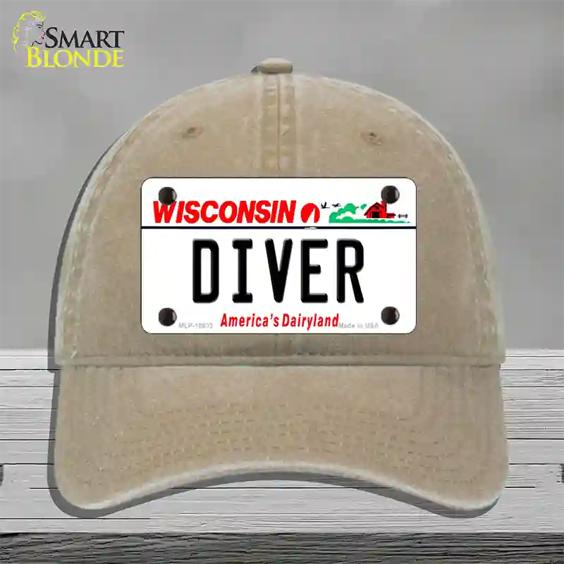 Diver Wisconsin Novelty License Plate Hat Unconstructed Cotton / Khaki