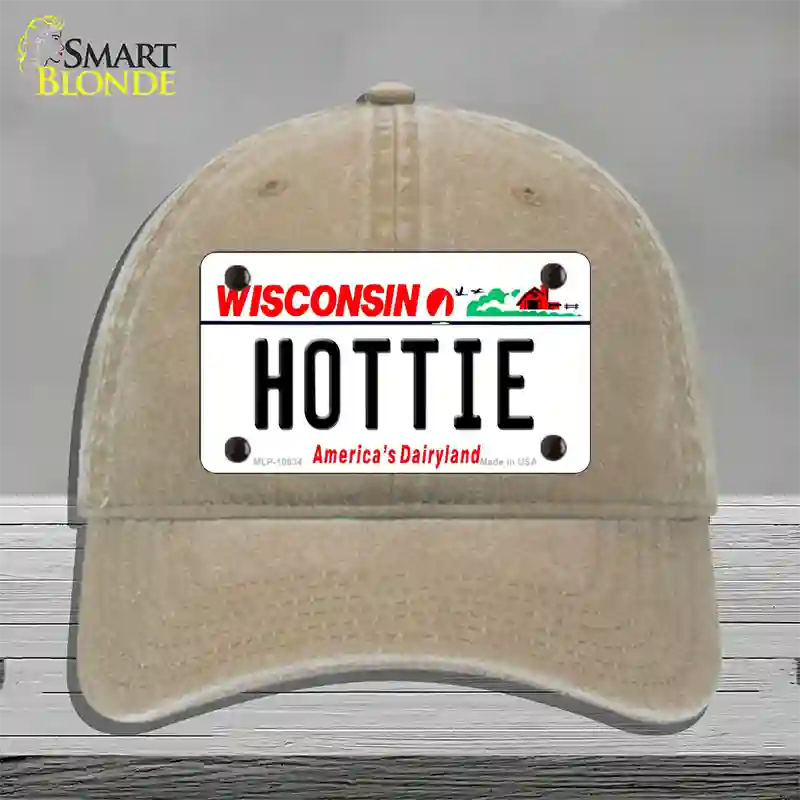 Hottie Wisconsin Novelty License Plate Hat Unconstructed Cotton / Khaki