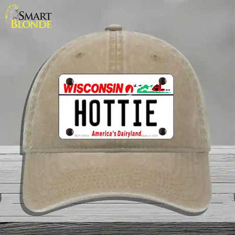 Hottie Wisconsin Novelty License Plate Hat Unconstructed Cotton / Khaki