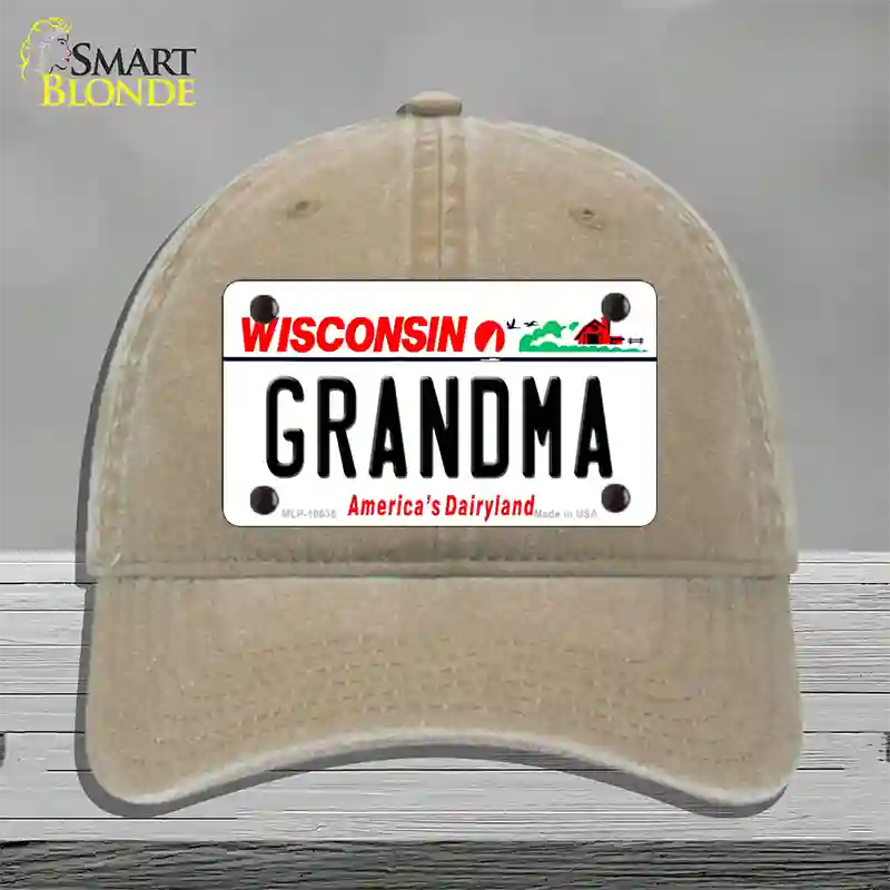 Grandma Wisconsin Novelty License Plate Hat Unconstructed Cotton / Khaki