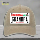 Grandpa Wisconsin Novelty License Plate Hat Unconstructed Cotton / Khaki