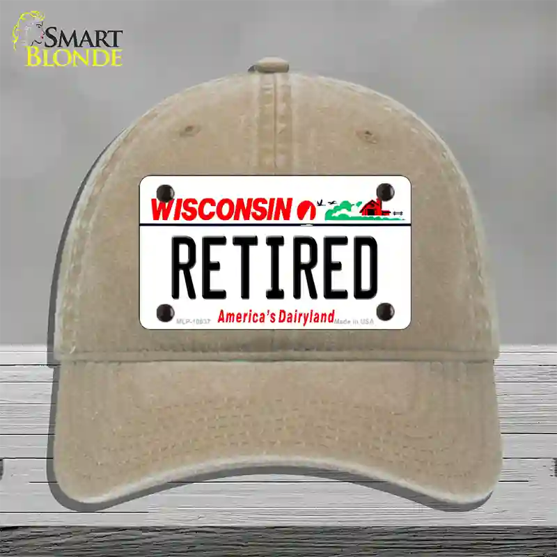 Retired Wisconsin Novelty License Plate Hat Unconstructed Cotton / Khaki