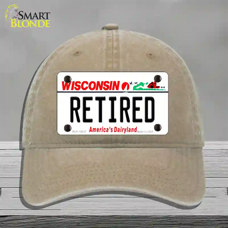 Retired Wisconsin Novelty License Plate Hat Unconstructed Cotton / Khaki