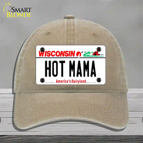 Hot Mama Wisconsin Novelty License Plate Hat Unconstructed Cotton / Khaki