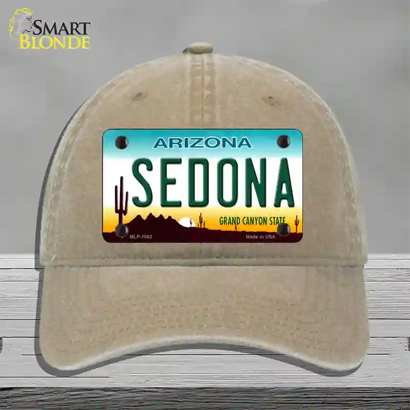 Sedona Arizona Novelty License Plate Hat Unconstructed Cotton / Khaki