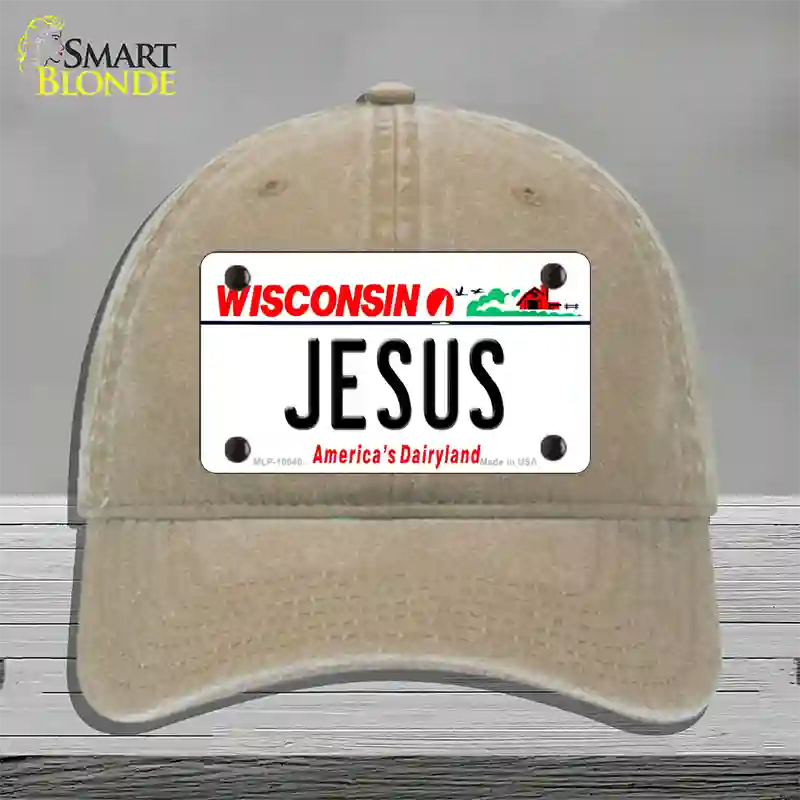 Jesus Wisconsin Novelty License Plate Hat Unconstructed Cotton / Khaki