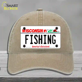 Fishing Wisconsin Novelty License Plate Hat Unconstructed Cotton / Khaki