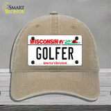 Golfer Wisconsin Novelty License Plate Hat Unconstructed Cotton / Khaki