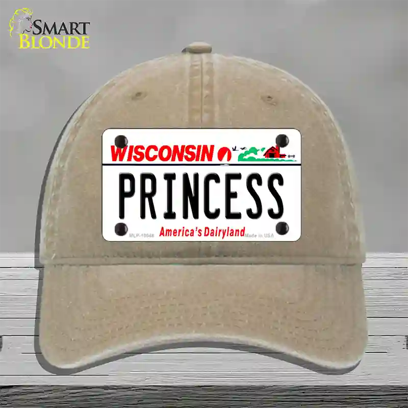 Princess Wisconsin Novelty License Plate Hat Unconstructed Cotton / Khaki