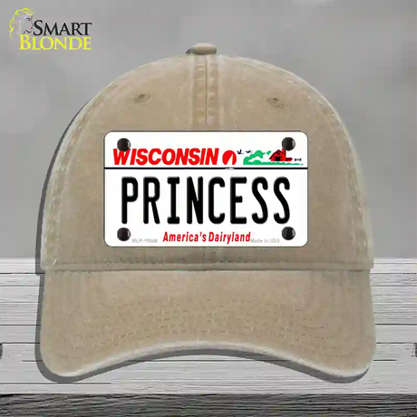 Princess Wisconsin Novelty License Plate Hat Unconstructed Cotton / Khaki