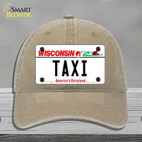 Taxi Wisconsin Novelty License Plate Hat Unconstructed Cotton / Khaki