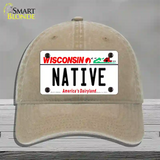 Native Wisconsin Novelty License Plate Hat Unconstructed Cotton / Khaki