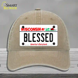 Blessed Wisconsin Novelty License Plate Hat Unconstructed Cotton / Khaki