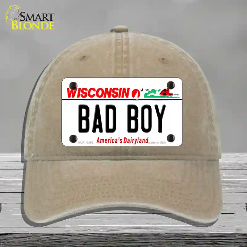 Bad Boy Wisconsin Novelty License Plate Hat Unconstructed Cotton / Khaki