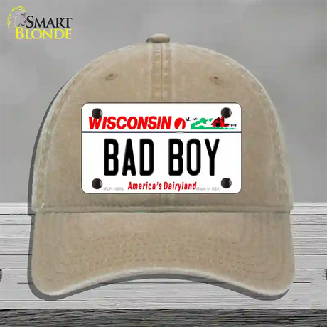 Bad Boy Wisconsin Novelty License Plate Hat Unconstructed Cotton / Khaki