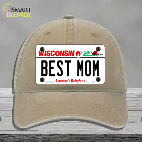 Best Mom Wisconsin Novelty License Plate Hat Unconstructed Cotton / Khaki