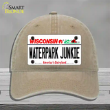 Waterpark Junkie Wisconsin Novelty License Plate Hat Unconstructed Cotton / Khaki