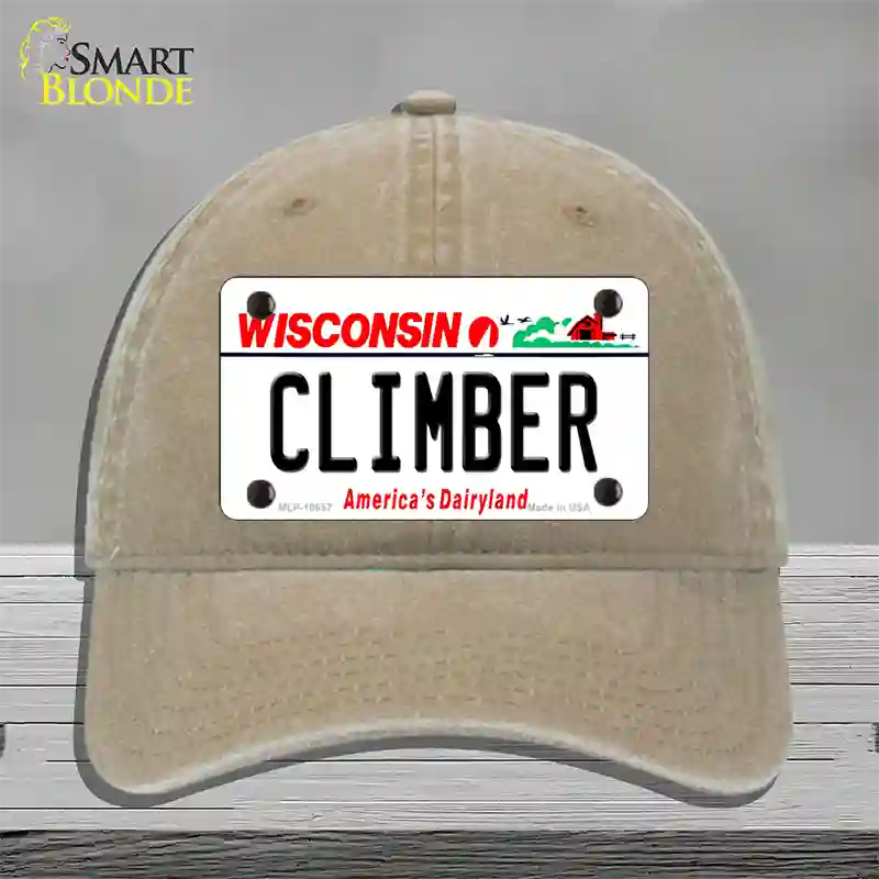 Climber Wisconsin Novelty License Plate Hat Unconstructed Cotton / Khaki