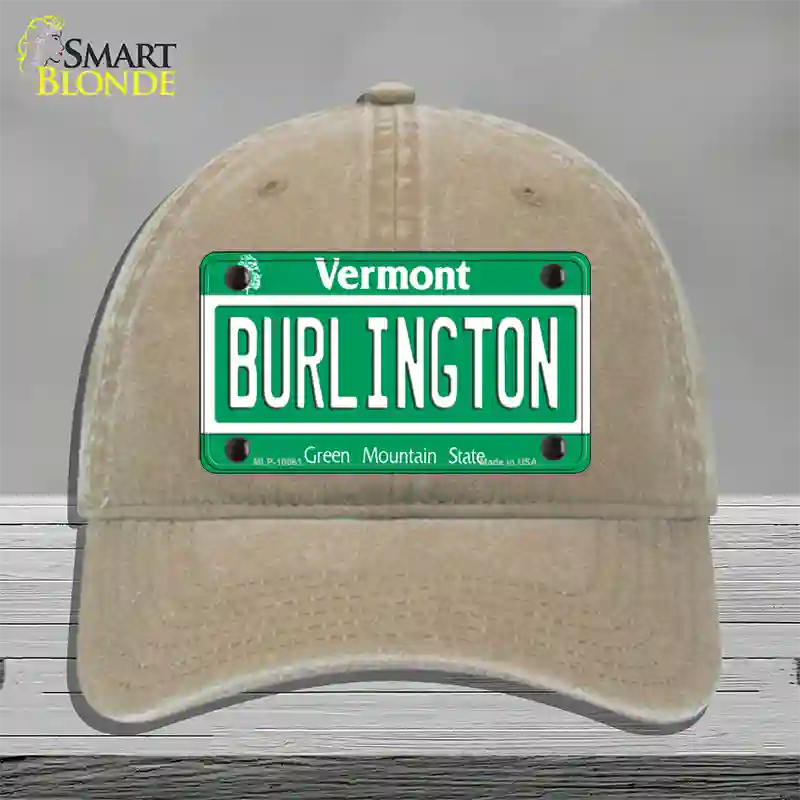 Burlington Vermont Novelty License Plate Hat Unconstructed Cotton / Khaki