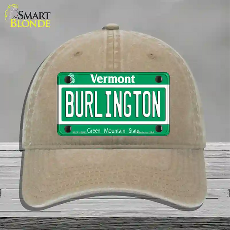 Burlington Vermont Novelty License Plate Hat Unconstructed Cotton / Khaki