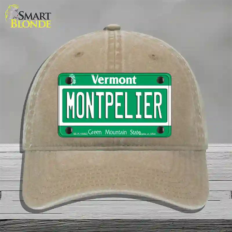 Montpelier Vermont Novelty License Plate Hat Unconstructed Cotton / Khaki