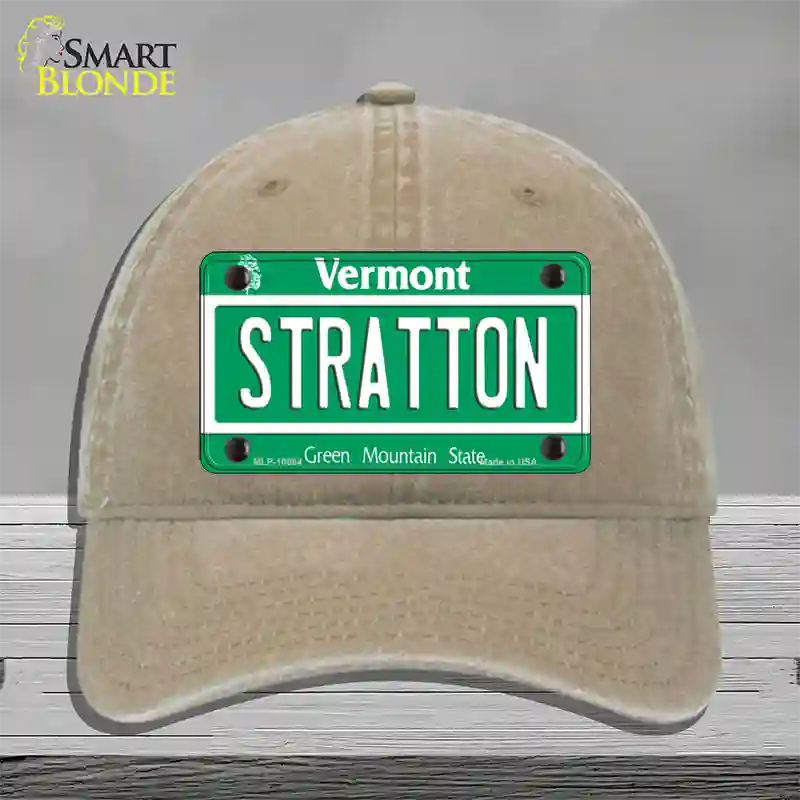 Stratton Vermont Novelty License Plate Hat Unconstructed Cotton / Khaki