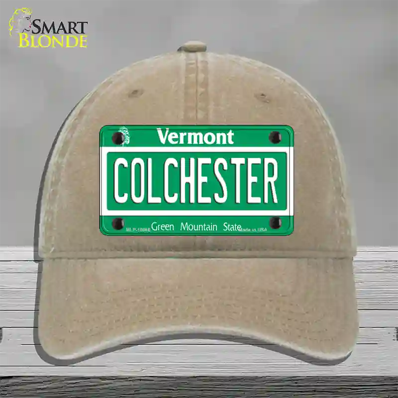 Colchester Vermont Novelty License Plate Hat Unconstructed Cotton / Khaki