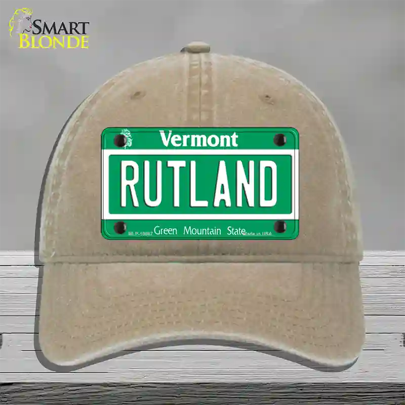 Rutland Vermont Novelty License Plate Hat Unconstructed Cotton / Khaki