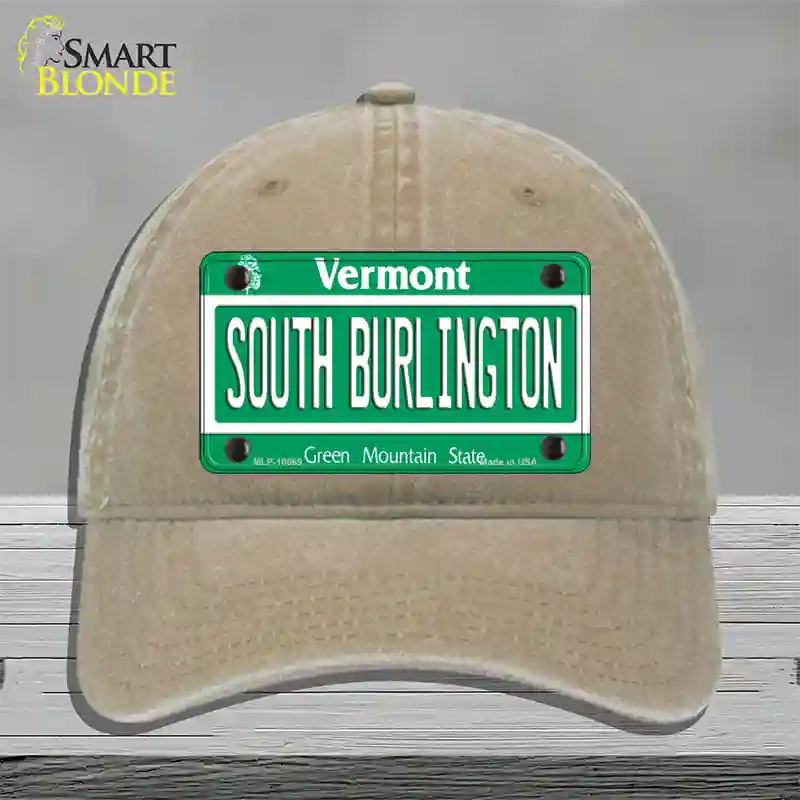 South Burlington Vermont Novelty License Plate Hat Unconstructed Cotton / Khaki