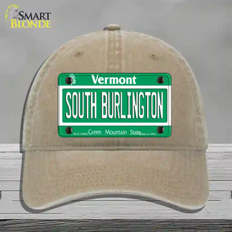 South Burlington Vermont Novelty License Plate Hat Unconstructed Cotton / Khaki