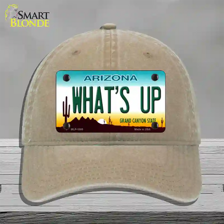 Whats Up Novelty License Plate Hat Unconstructed Cotton / Khaki