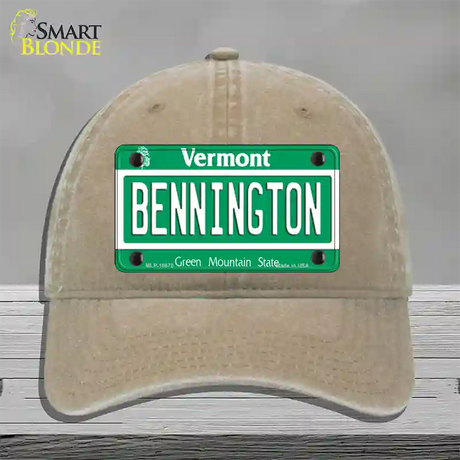 Bennington Vermont Novelty License Plate Hat Unconstructed Cotton / Khaki